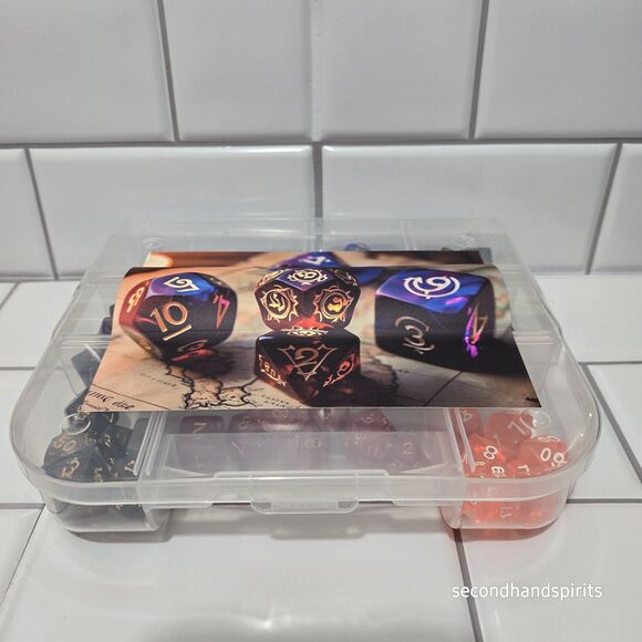 DnD Dice Set + Storage Box  Polyhedral Dice with Bonus Fantasy Art ~2 Field Bks - Picture 3 of 12